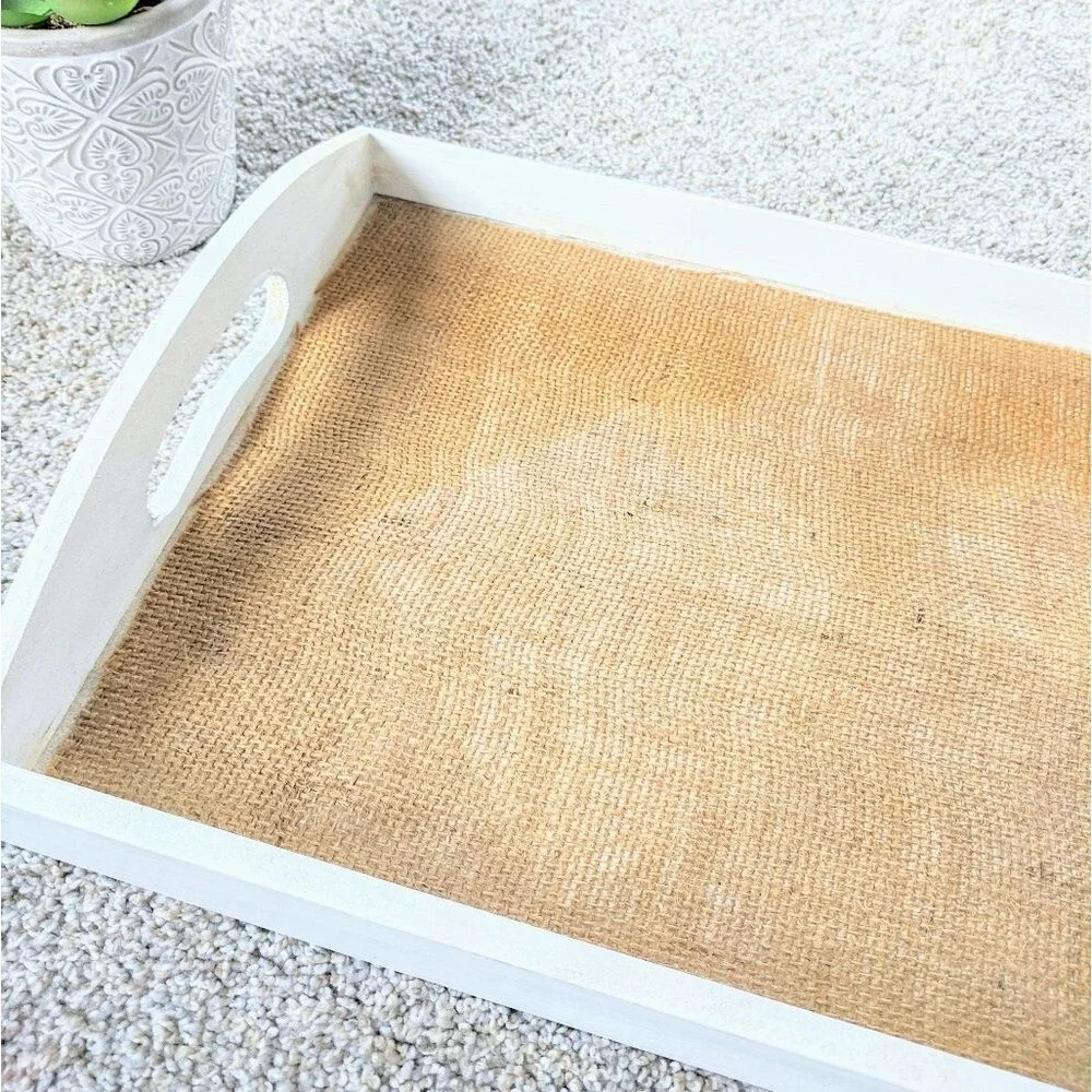 Burlap Insert Tray Farmhouse White Decor Chic Serving Ottoman Jute Quiet Luxury